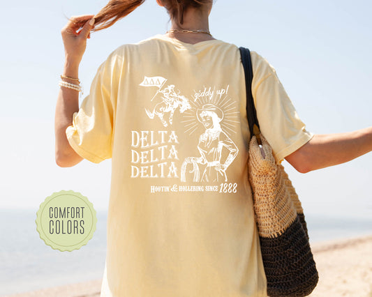 Delta Delta Delta Howdy Cowgirl Comfort Colors Sorority T-shirt _ 35369g