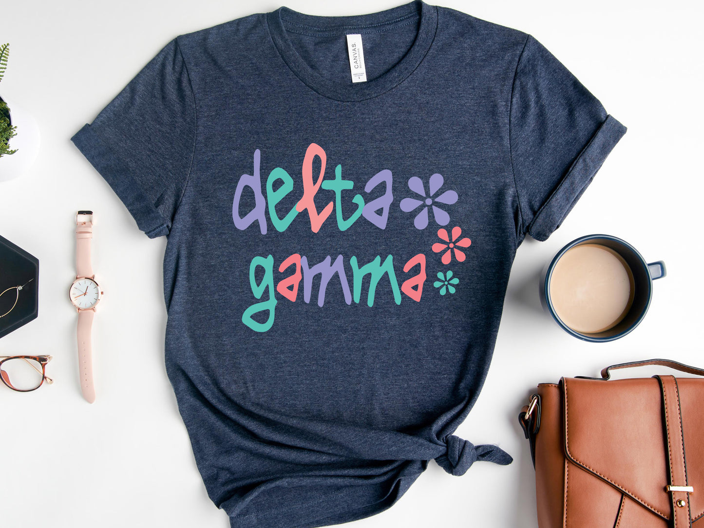 Delta Gamma Colorful Floral Sorority T-shirt _ 2614g
