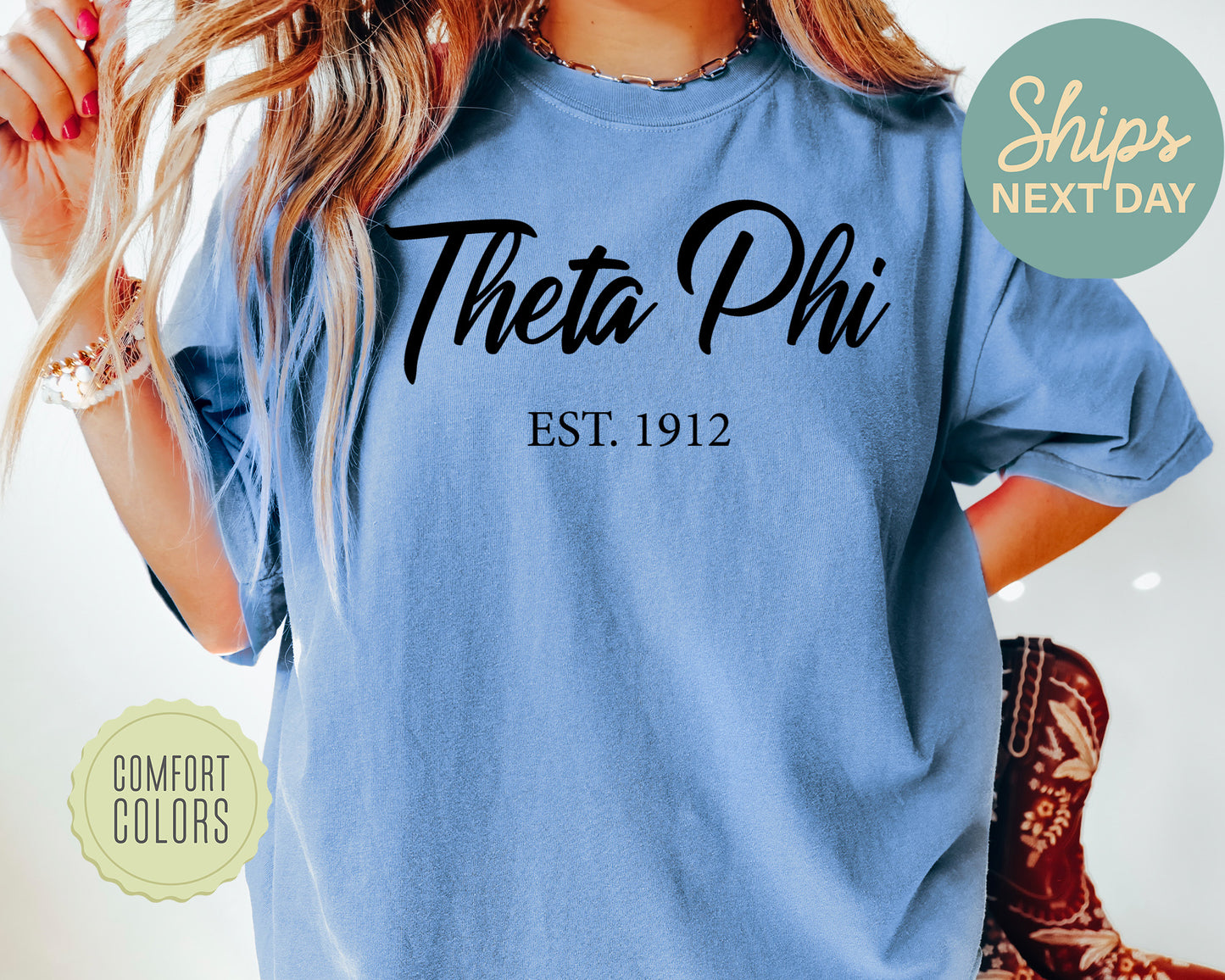 Theta Phi Alpha Black Flowy Comfort Colors Sorority T-shirt _ 101g