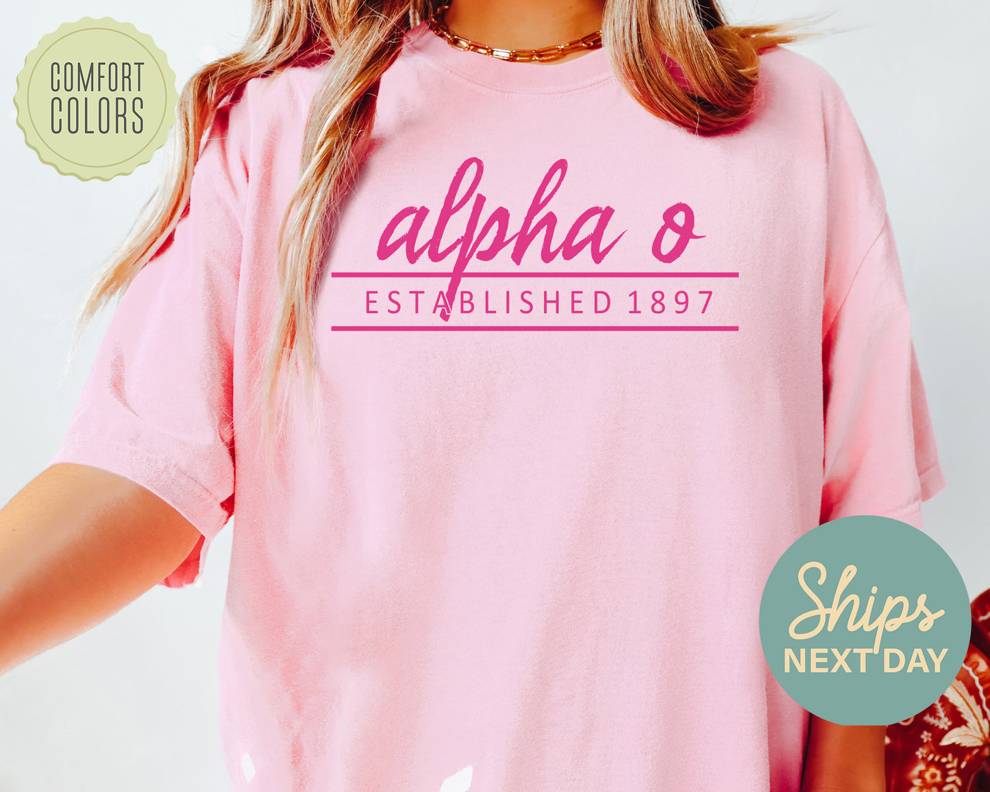 Alpha Omicron Pi All Pink Comfort Colors Sorority T-shirt _ 756g