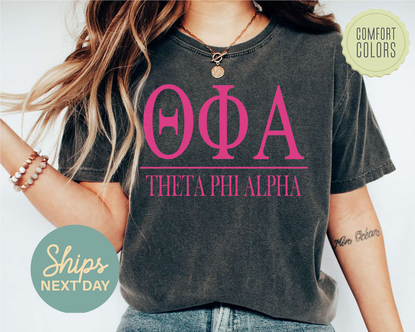 Theta Phi Alpha Loud Letters Comfort Colors Sorority T-shirt _ 490g
