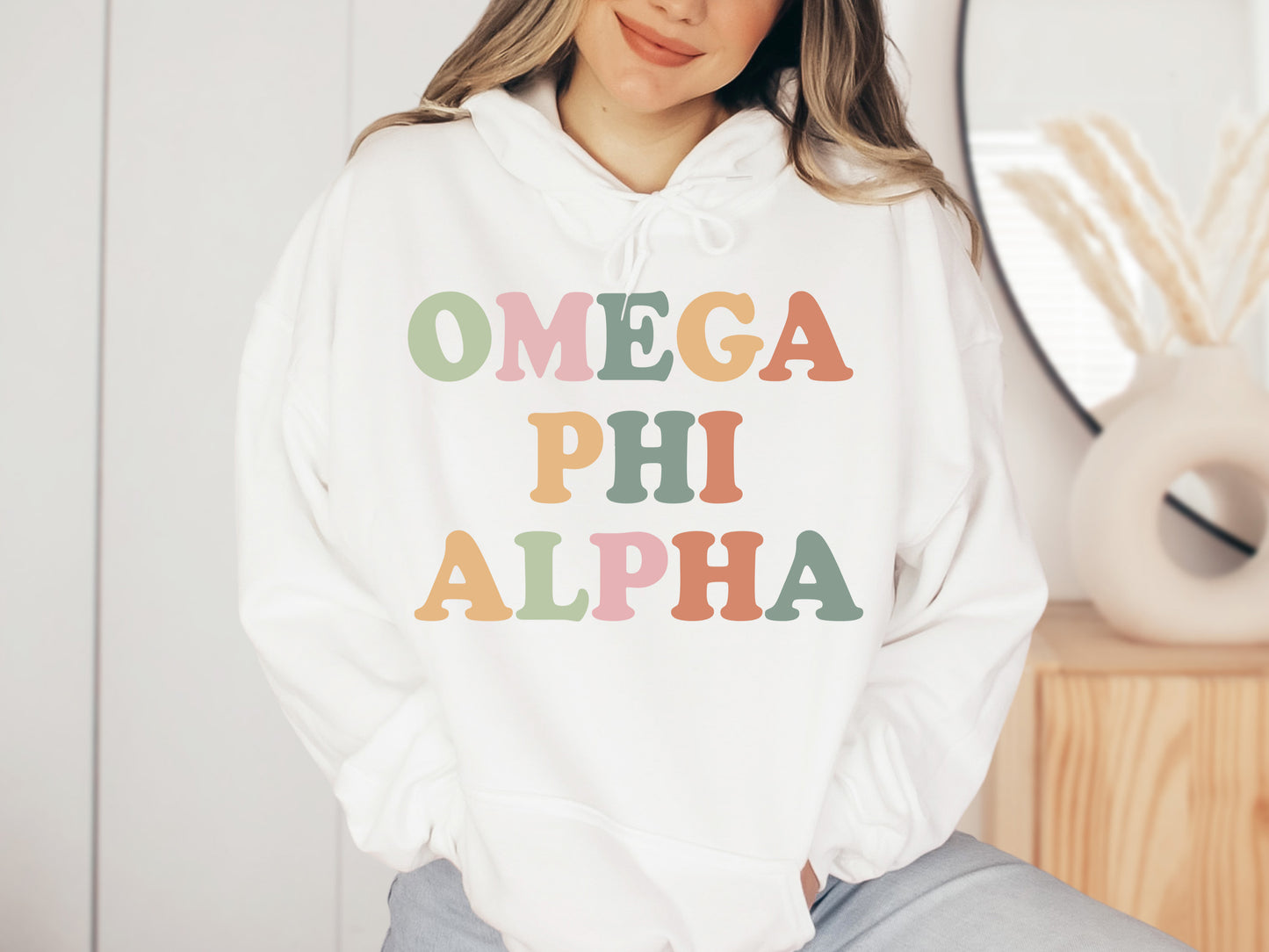 Omega Phi Alpha Bright and Colorful Sorority Hoodie _ 3476g