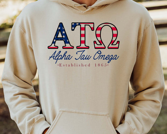 Alpha Tau Omega American Flag Letters Fraternity Hoodie _ 1158g
