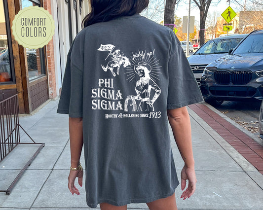 Phi Sigma Sigma Howdy Cowgirl Comfort Colors Sorority T-shirt _ 35378g