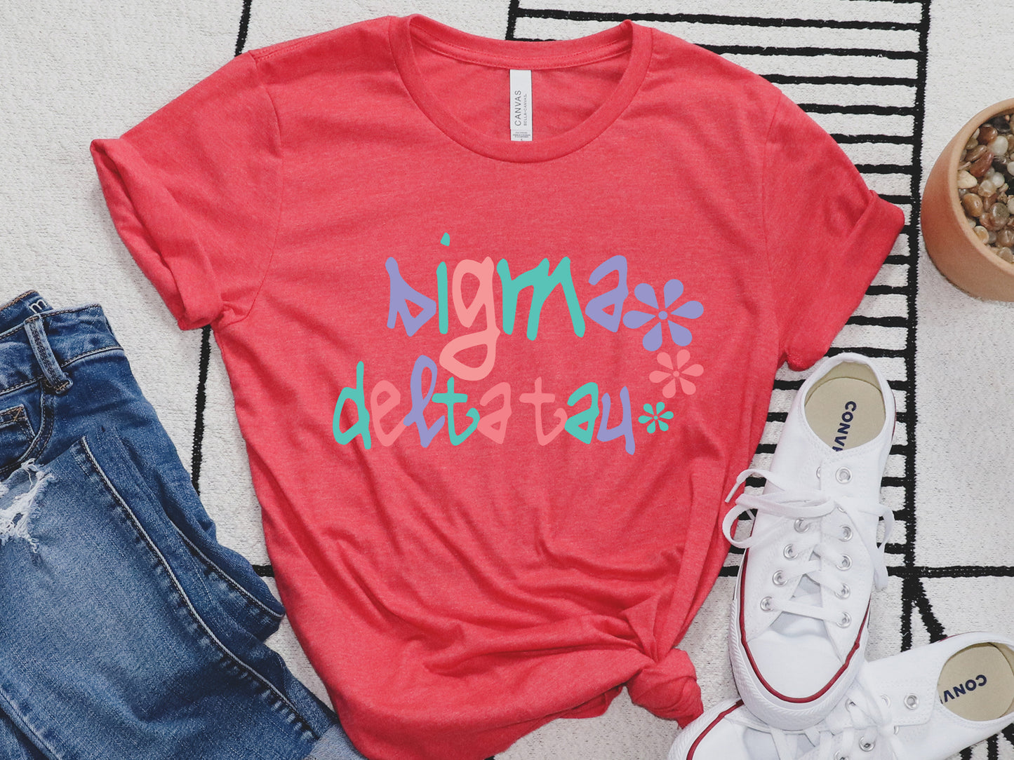 Sigma Delta Tau Colorful Floral Sorority T-shirt _ 2624g