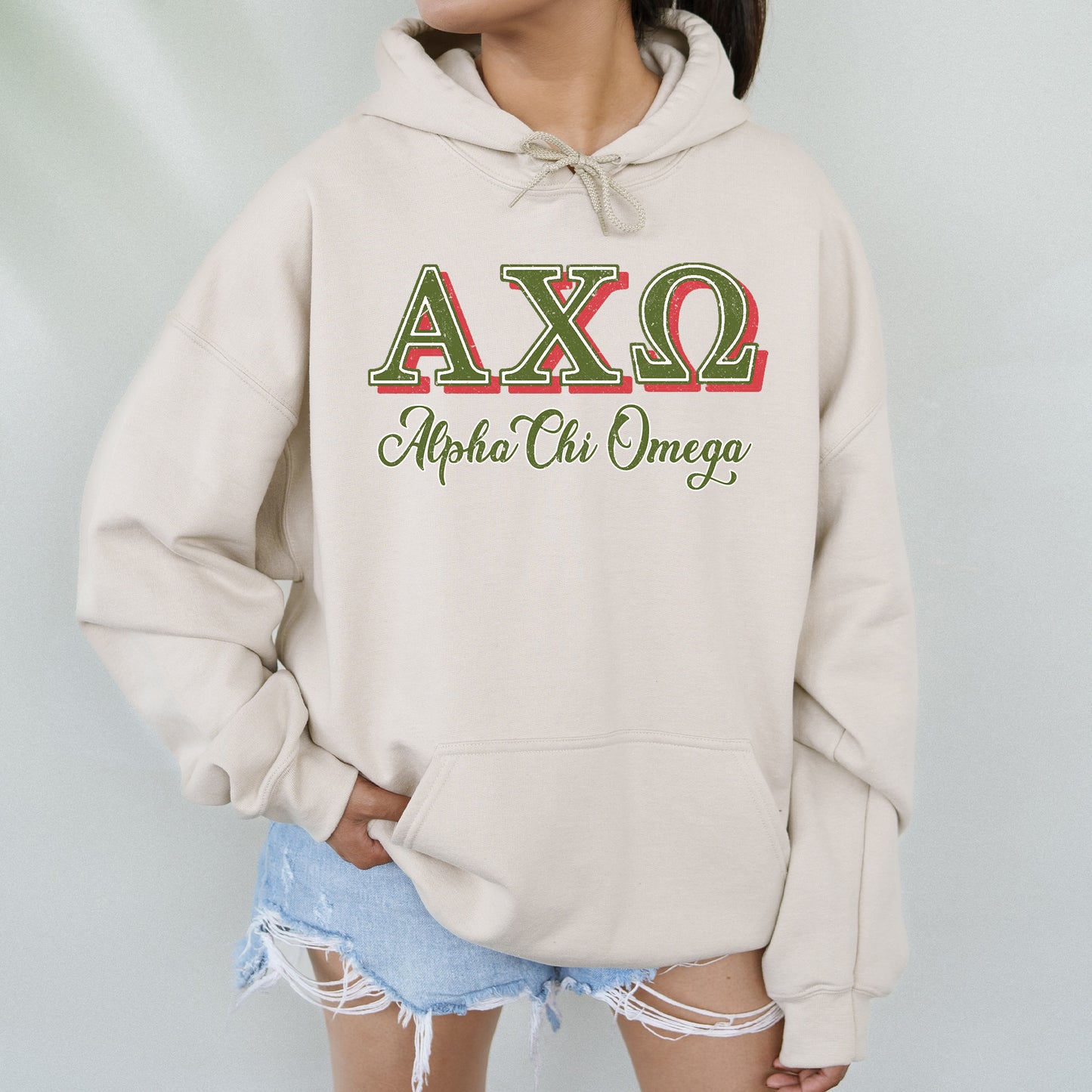 Alpha Chi Omega Greek Colors Sorority Hoodie _ 36069g