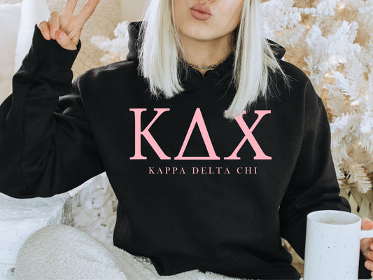 Kappa Delta Chi Pink Letter Sorority Hoodie _ 3486g
