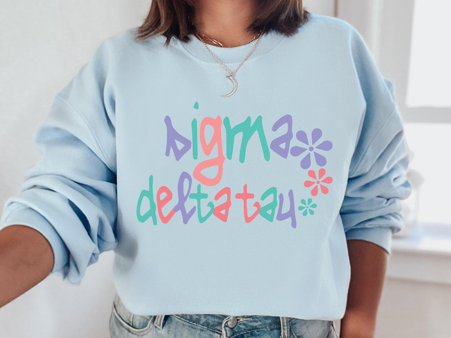Sigma Delta Tau Colorful Floral Sorority Sweatshirt _ 2624g