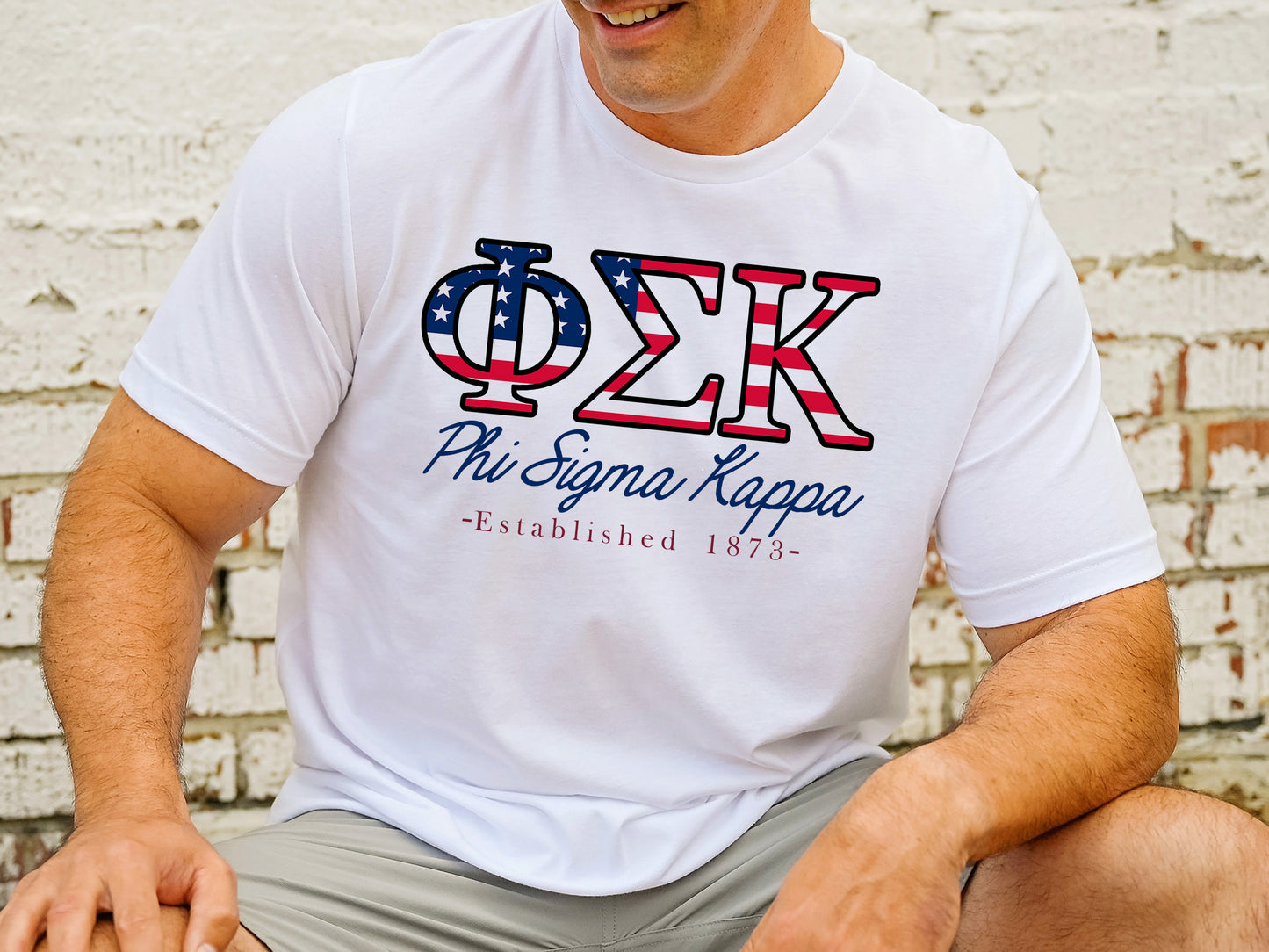 Phi Sigma Kappa American Flag Letters Fraternity T-shirt _ 1171g