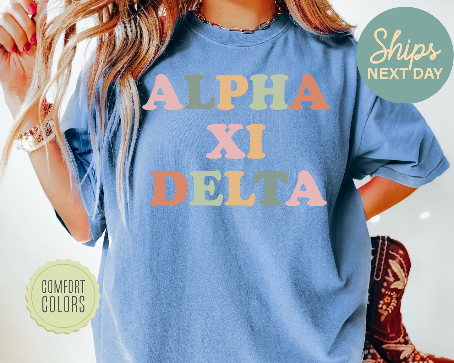 Alpha Xi Delta Bright and Proud Comfort Colors Sorority T-shirt _ 422g