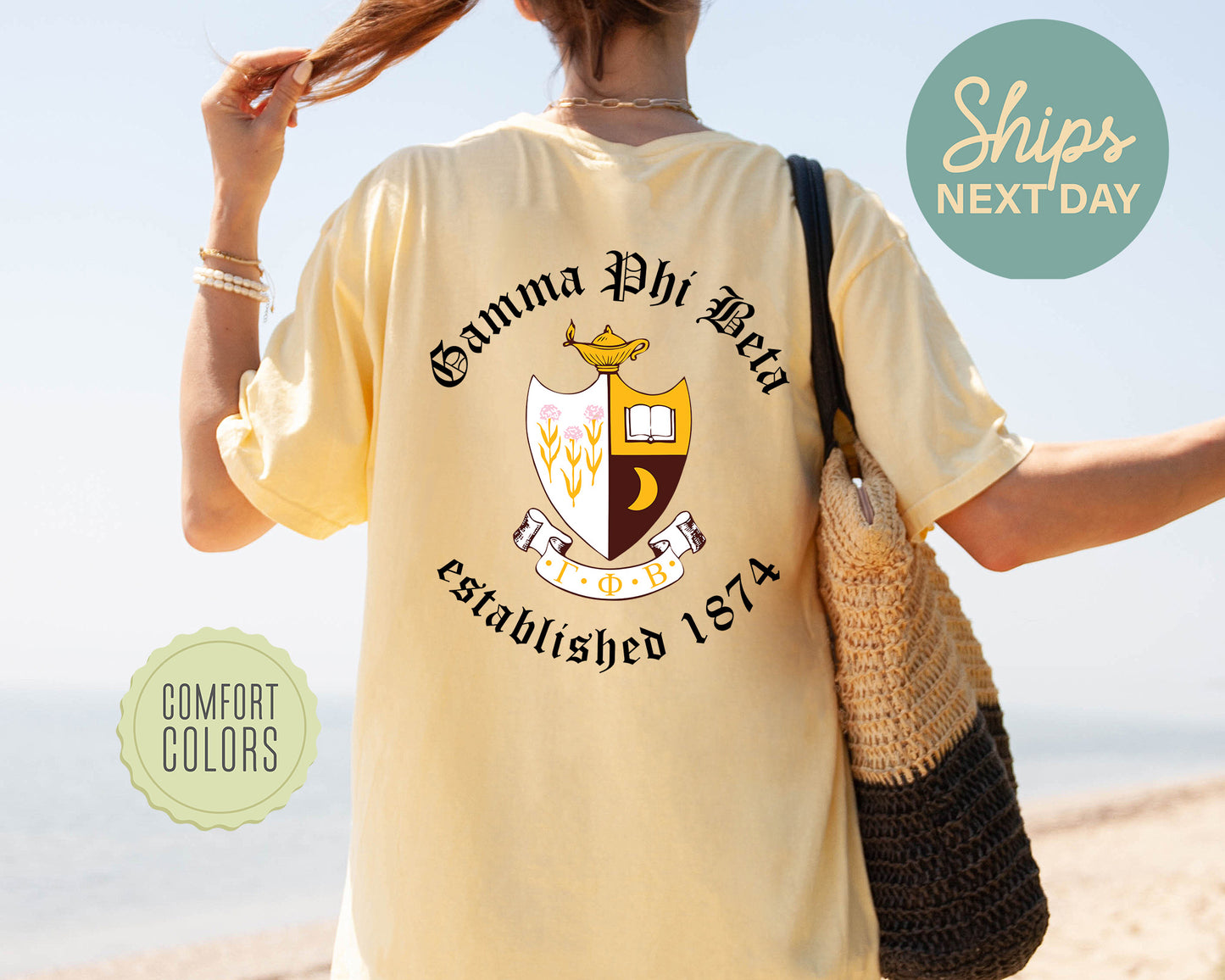 Gamma Phi Beta Old English Crest Comfort Colors Sorority T-shirt _ 32934g