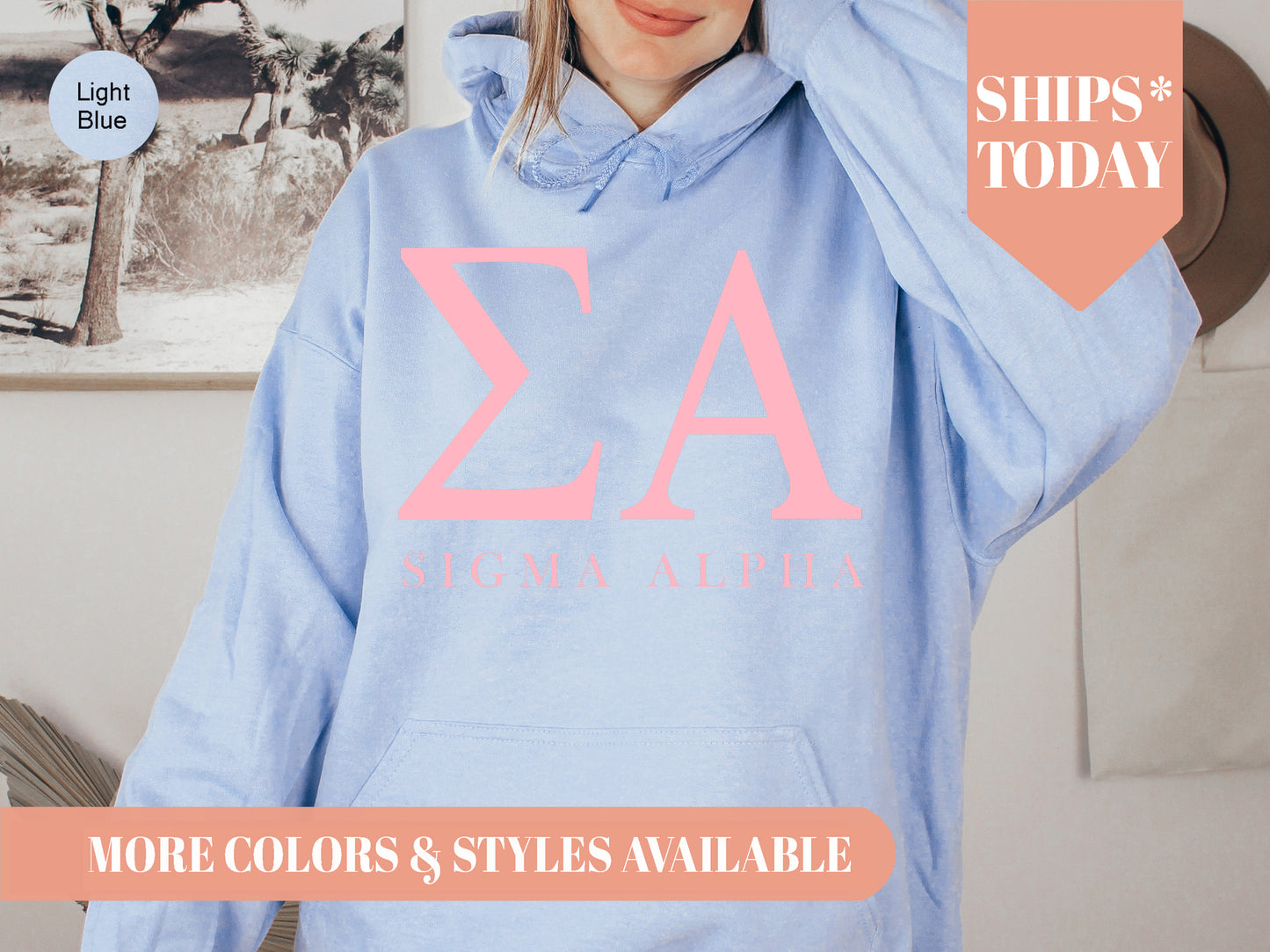 Sigma Alpha Pink Letter Sorority Hoodie _ 3491g