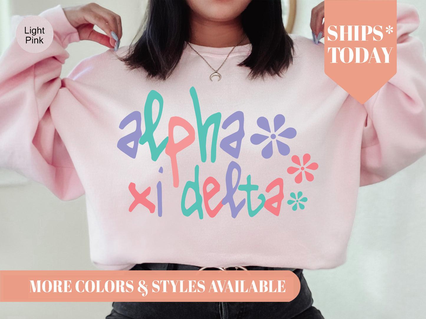 Alpha Xi Delta Colorful Floral Sorority Sweatshirt _ 2611g