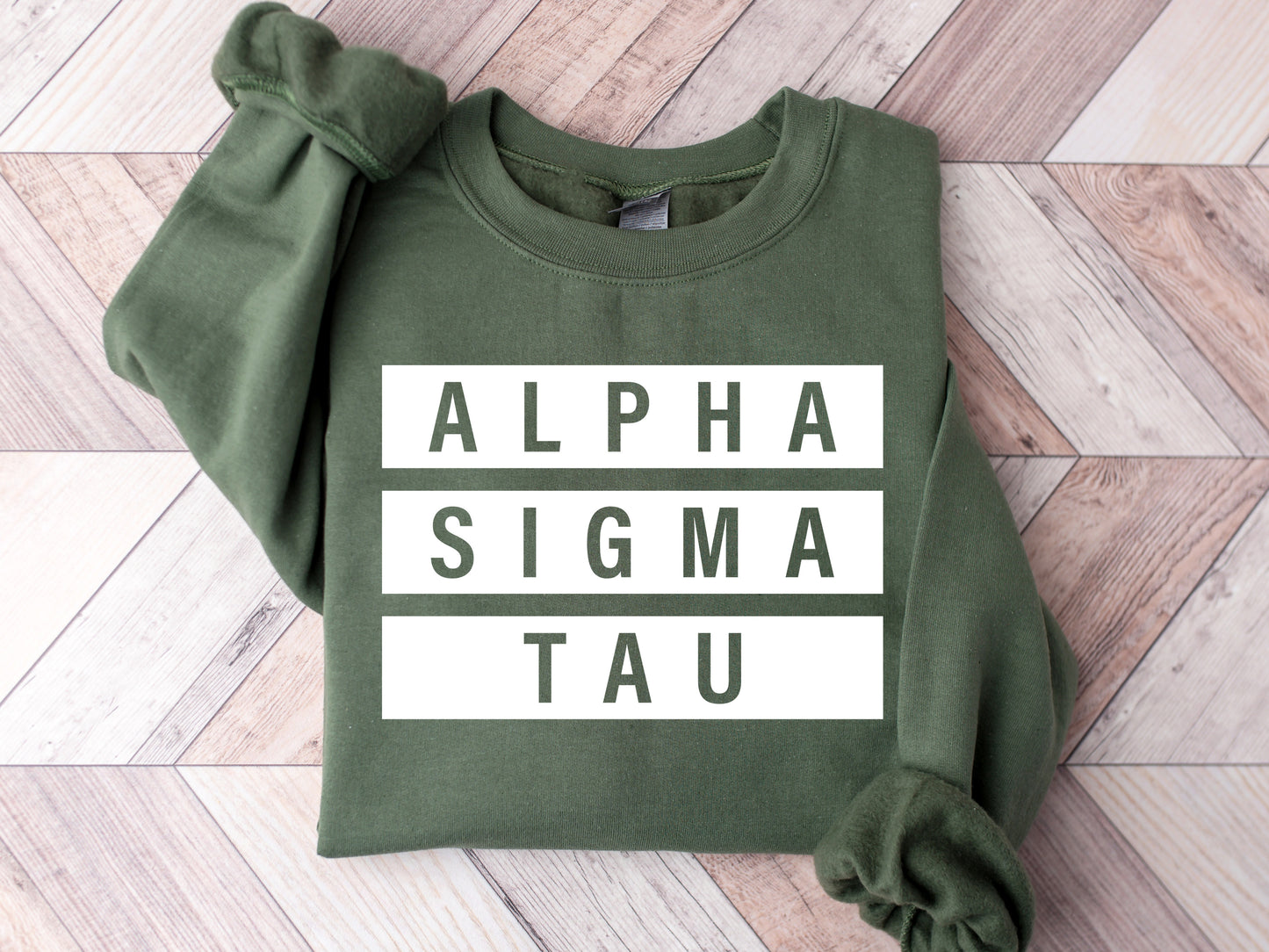 Alpha Sigma Tau Faded White Box Sorority Sweatshirt _ 3340g