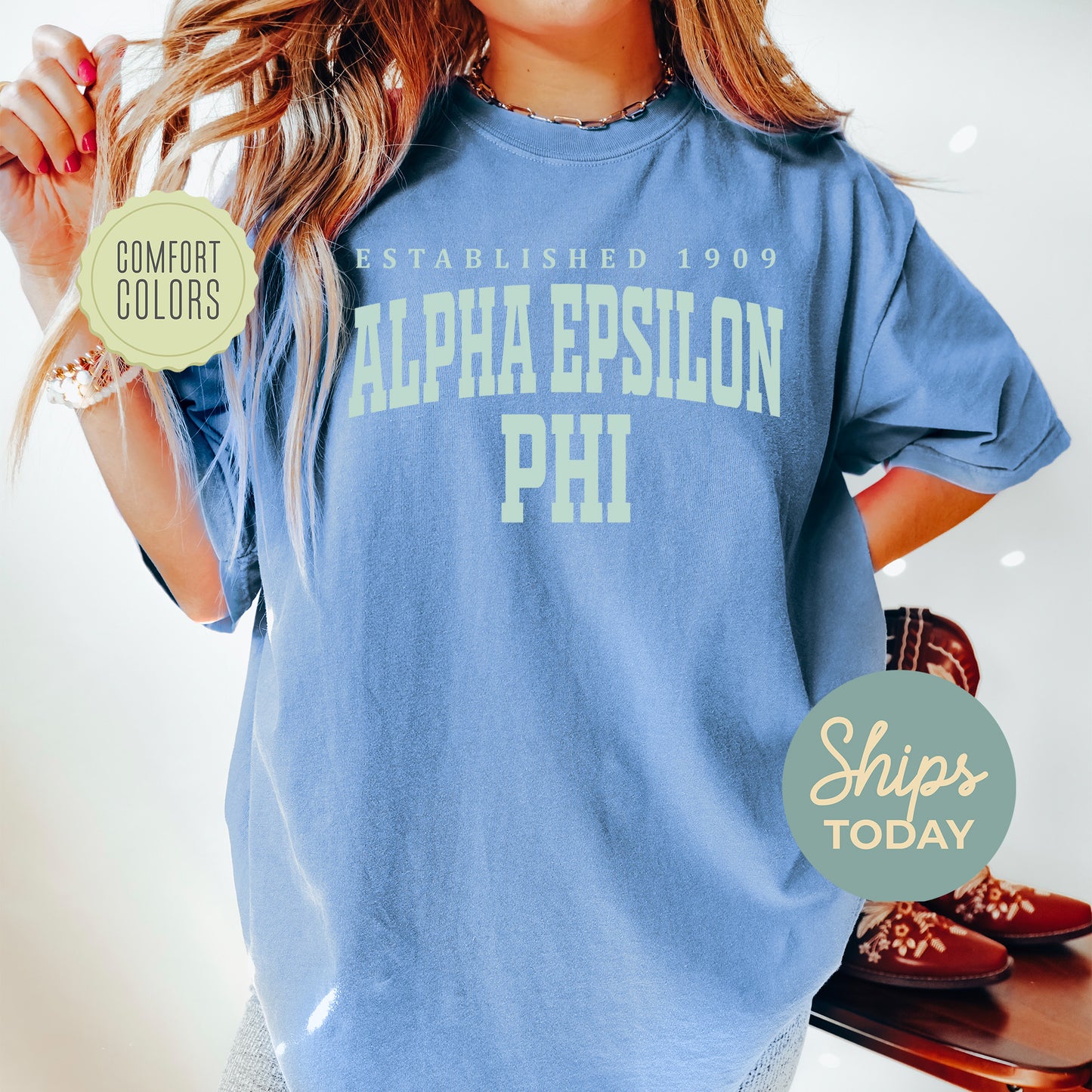 Alpha Epsilon Phi Bold Letters Comfort Colors Sorority T-shirt _ 35122g