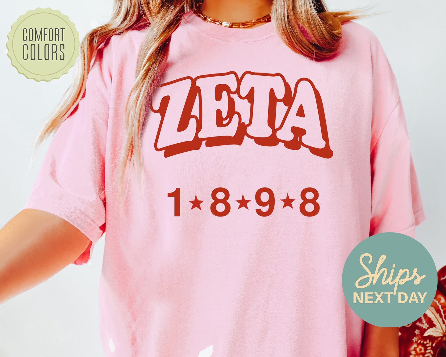 Zeta Tau Alpha Red Arch Comfort Colors Sorority T-shirt _ 387g