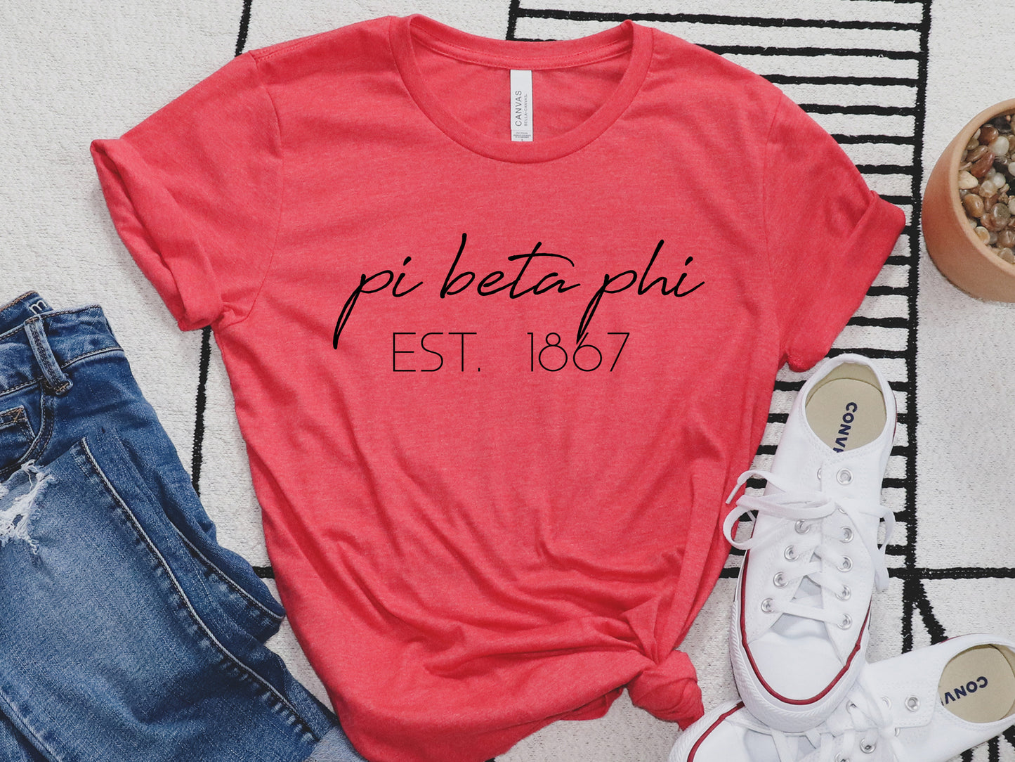 Pi Beta Phi Black Calligraphy Sorority T-shirt _ 2337g