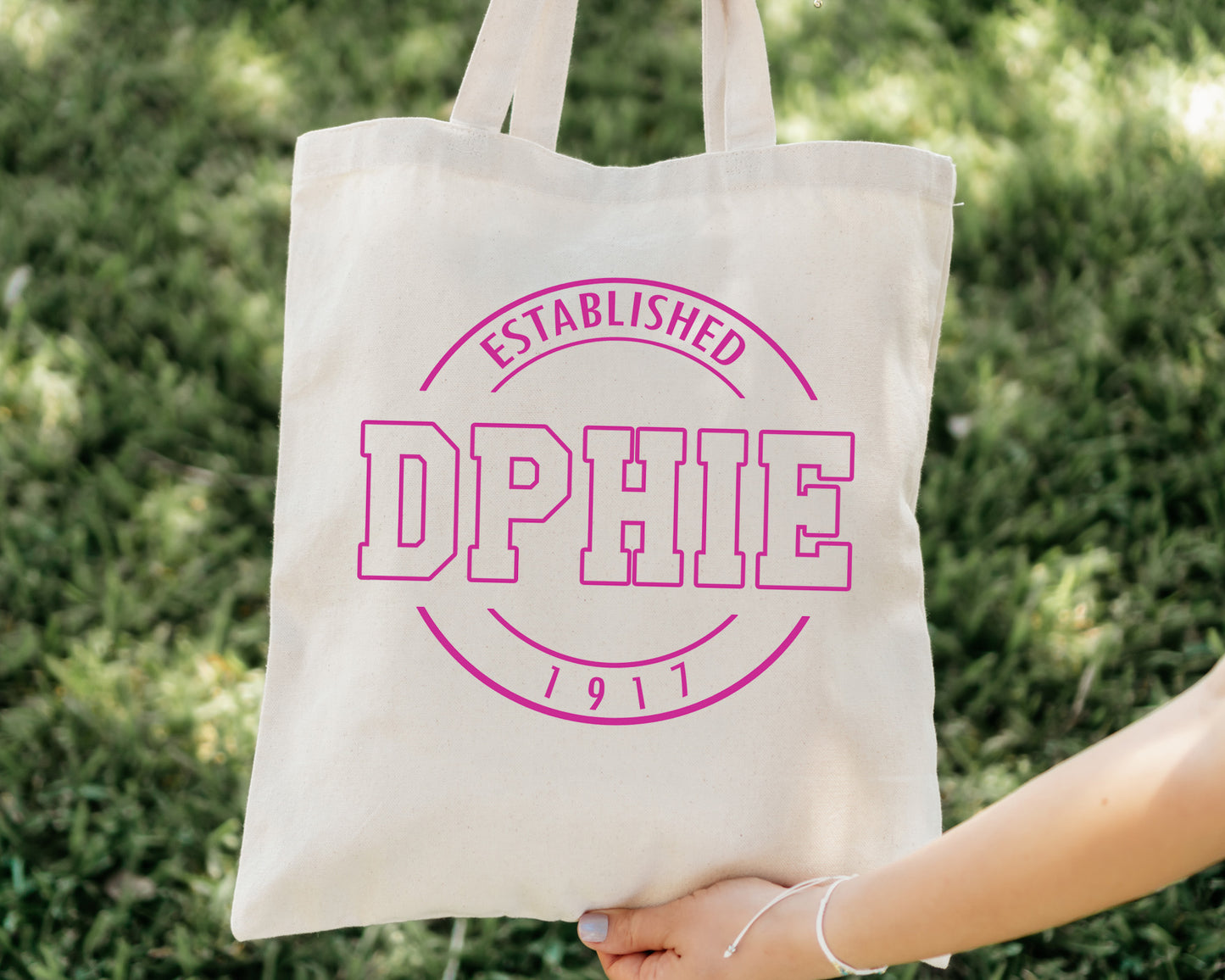 Delta Phi Epsilon Pink Stamp Sorority Tote Bag _ 34449g