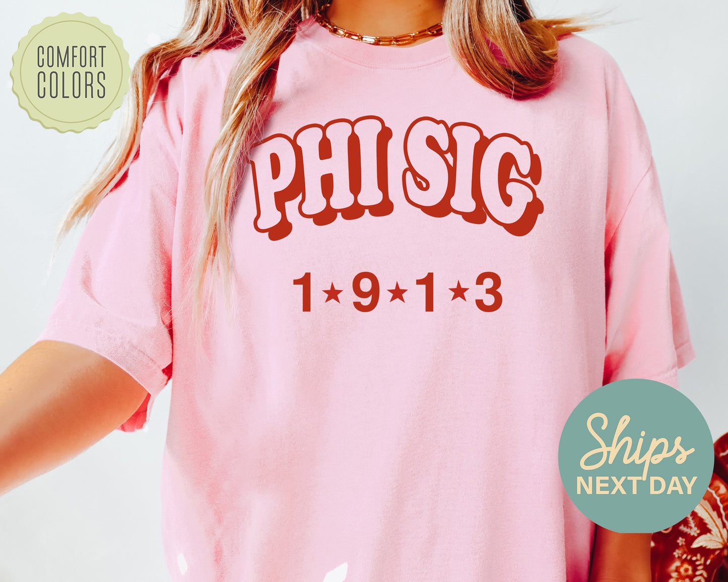 Phi Sigma Sigma Red Arch Comfort Colors Sorority T-shirt _ 381g