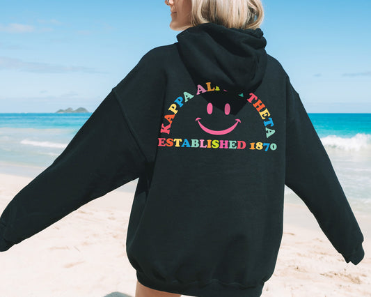 Kappa Alpha Theta Gleaming Smiley Face Sorority Hoodie _ 33065g