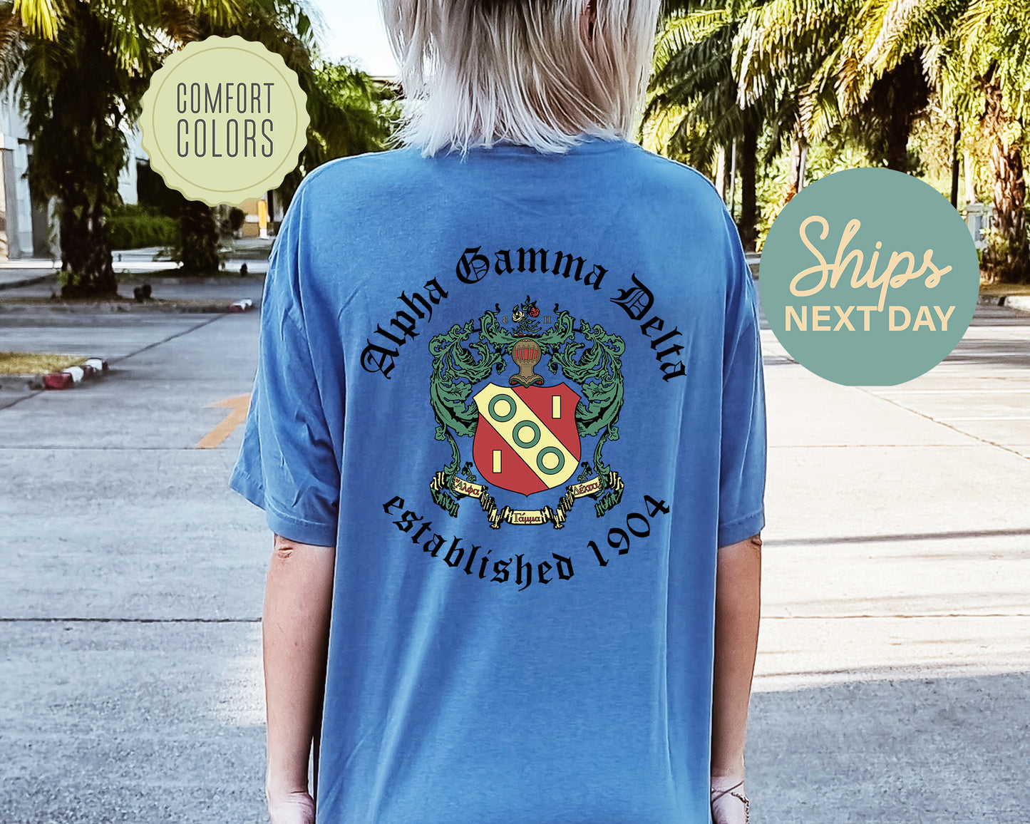 Alpha Gamma Delta Old English Crest Comfort Colors Sorority T-shirtt _ 32923g