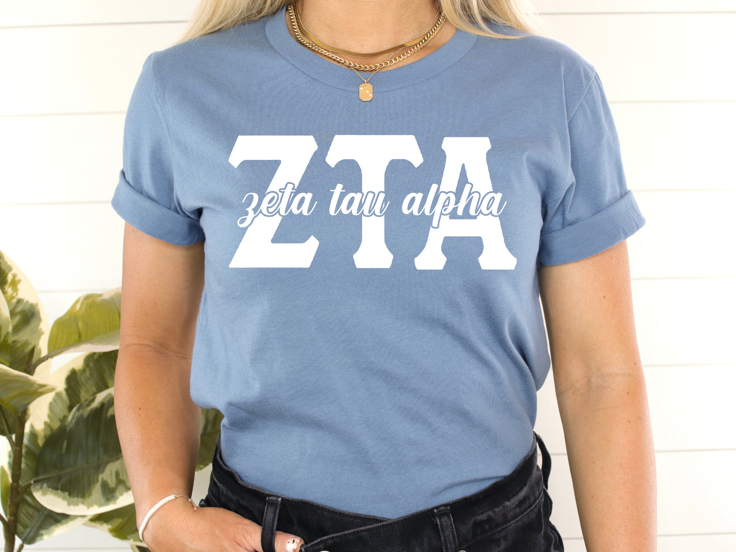 Zeta Tau Alpha Sliced White Letters Sorority T-shirt _ 2263g