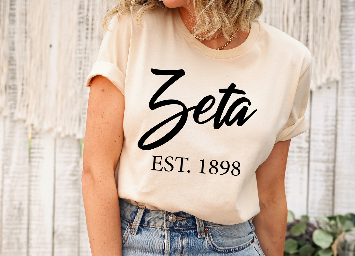 Zeta Tau Alpha Black Flowy Sorority T-shirt _ 102g