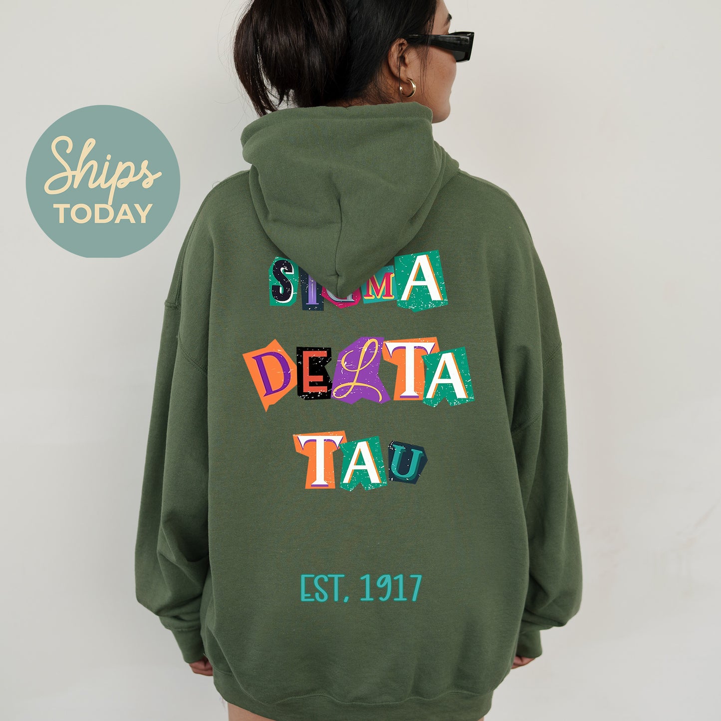 Sigma Delta Tau Letter Cuts Sorority Hoodie _ 35908g