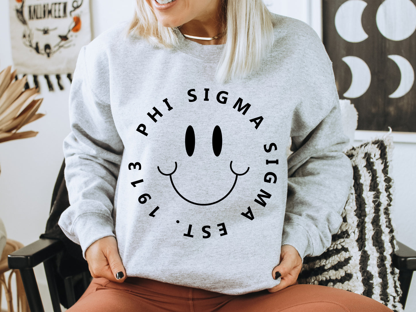 Phi Sigma Sigma Smiley Face Halo Sorority Sweatshirt _ 2518g