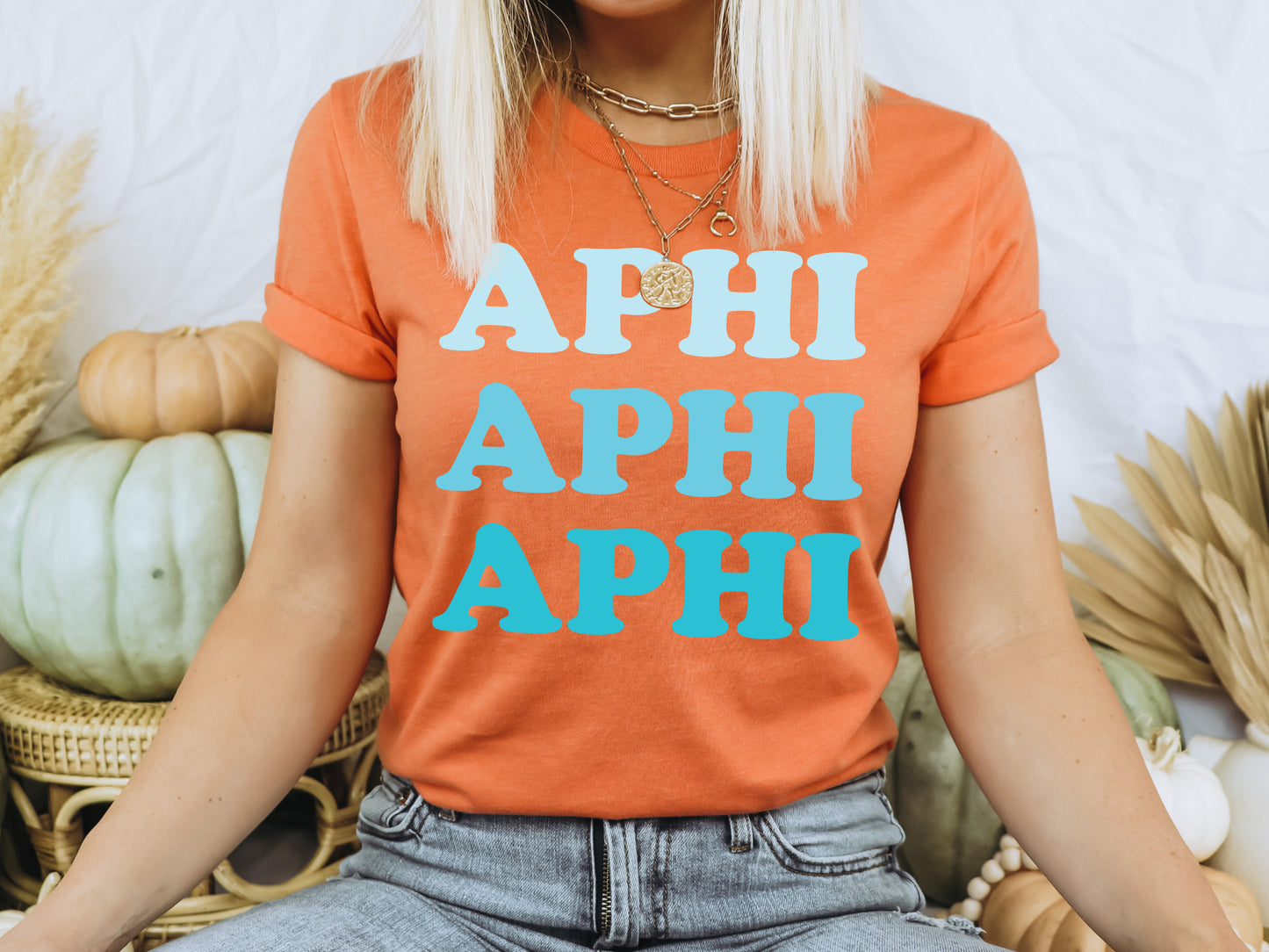 Alpha Phi Touch of Blue Sorority T-shirt _ 2582g