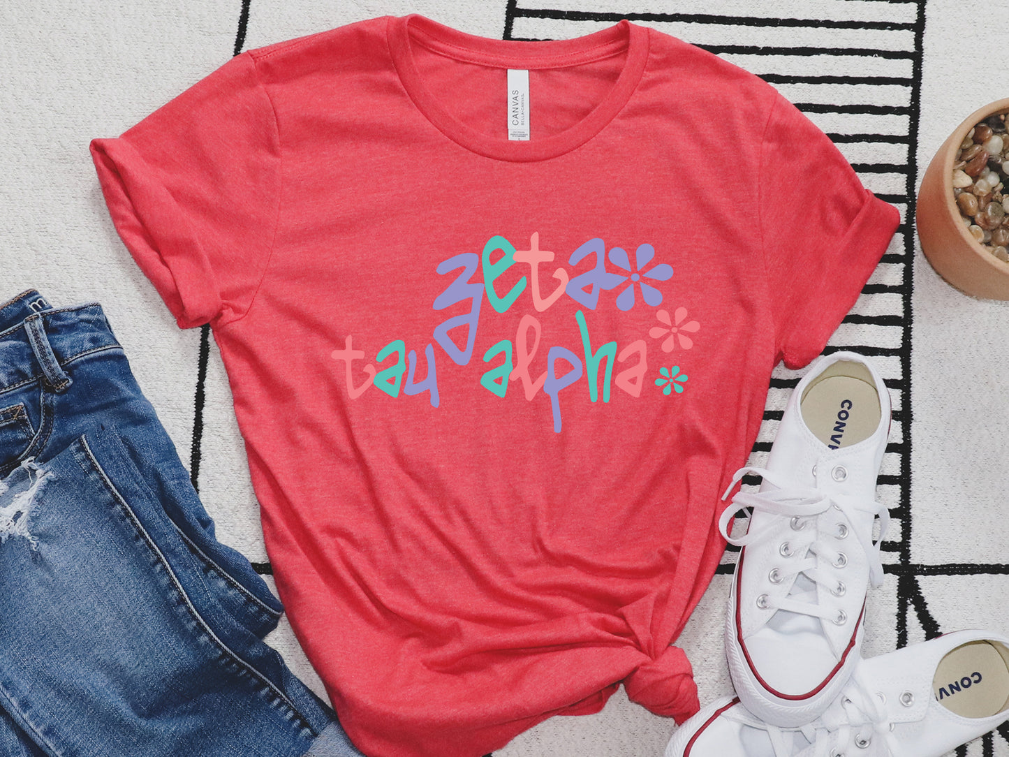 Zeta Tau Alpha Colorful Floral Sorority T-shirt _ 2628g