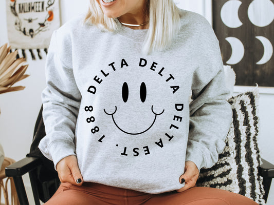 Delta Delta Delta Smiley Face Halo Sorority Sweatshirt _ 2509g