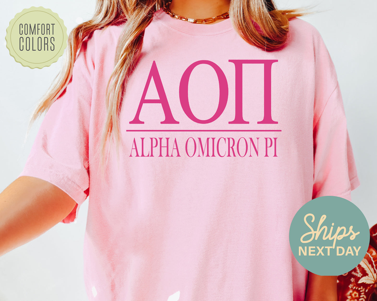 Alpha Omicron Pi Loud Letters Comfort Colors Sorority T-shirt _ 470g