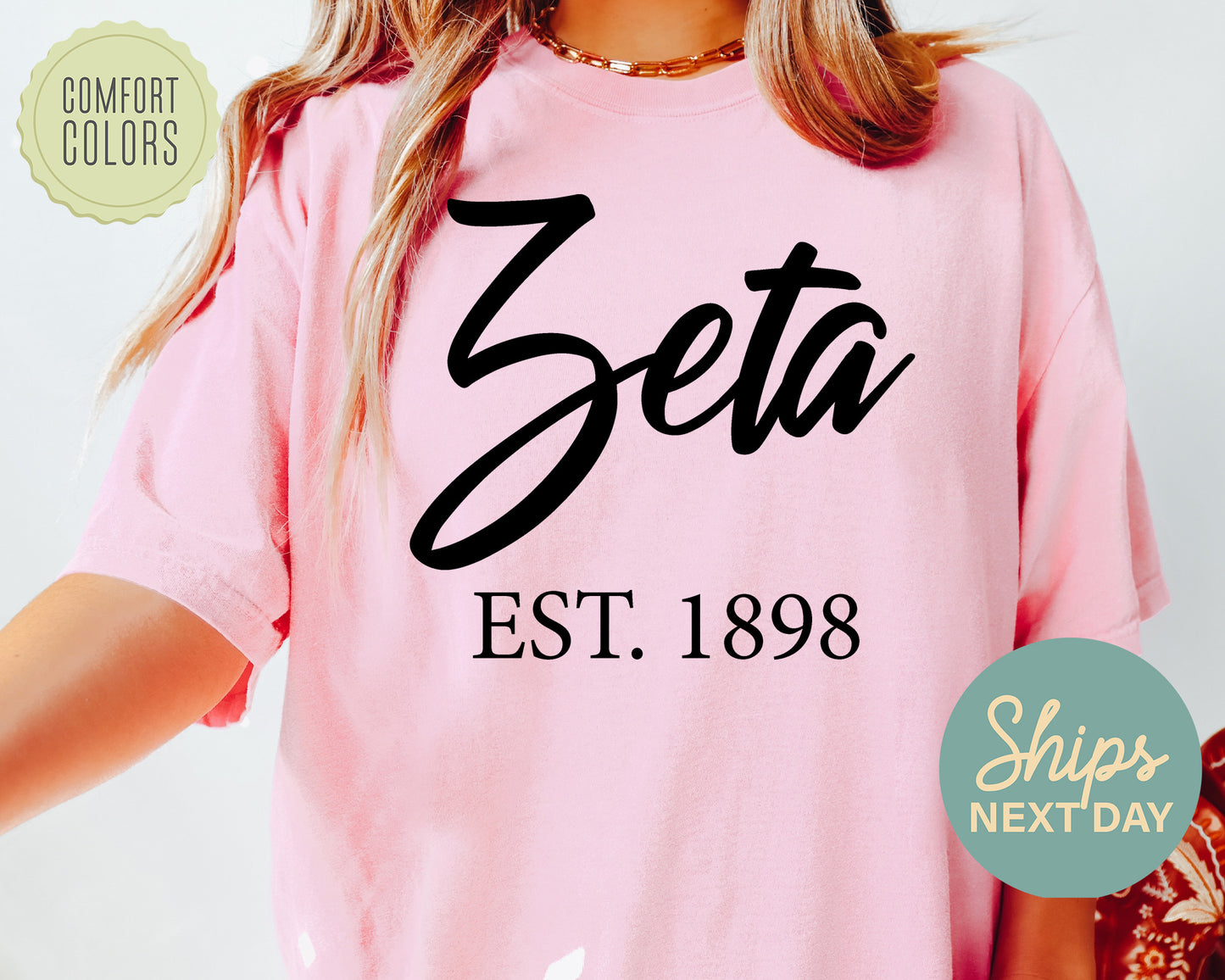 Zeta Tau Alpha Black Flowy Comfort Colors Sorority T-shirt _ 102g