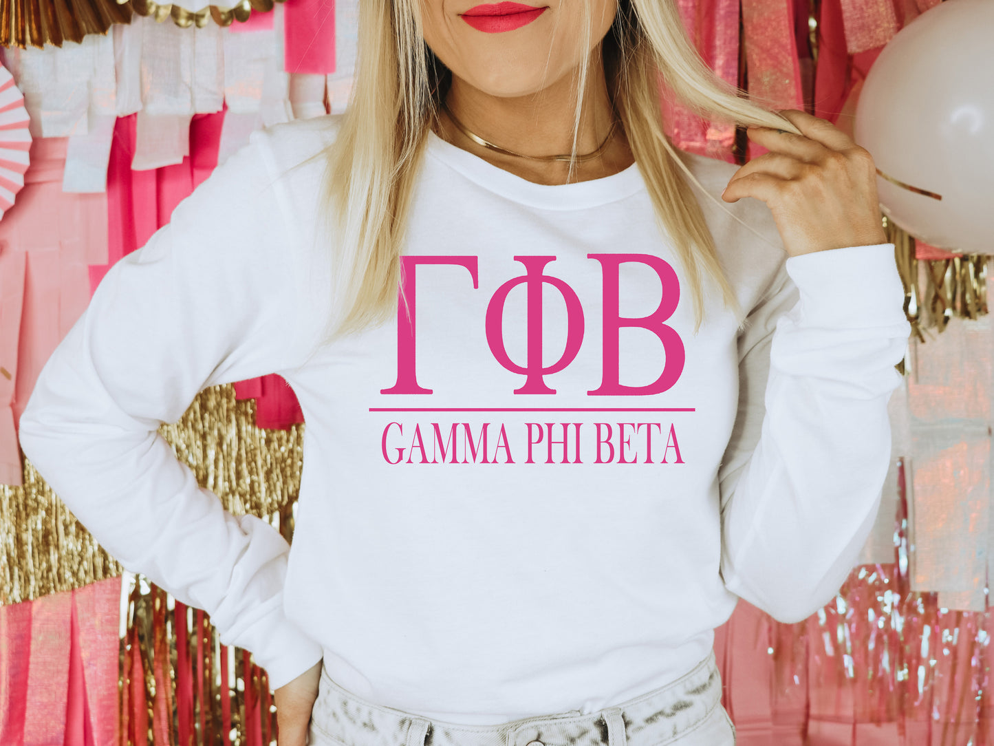 Gamma Phi Beta Loud Letters Sorority Long Sleeve T-shirt _ 480g