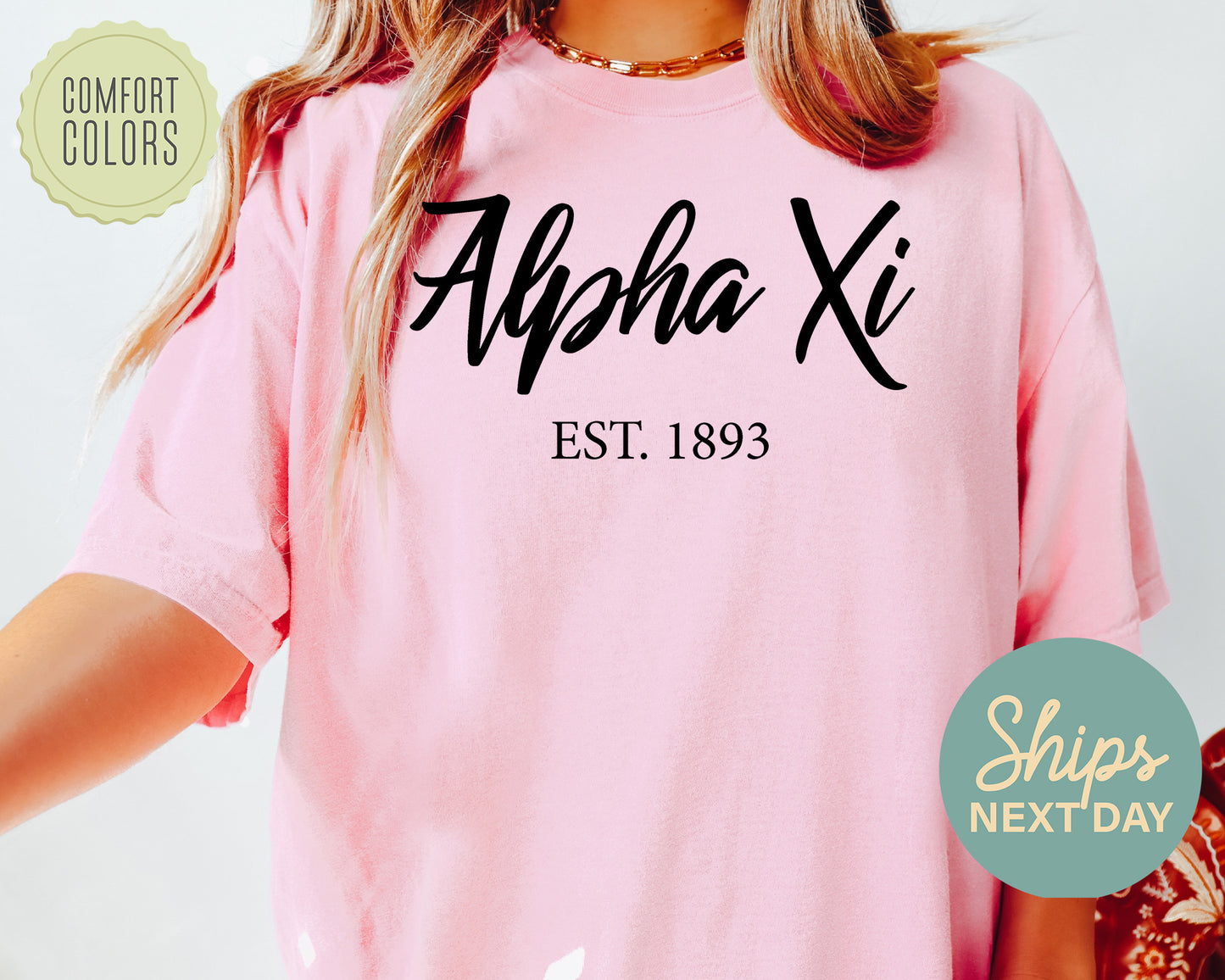Alpha Xi Delta Black Flowy Comfort Colors Sorority T-shirt _ 85g