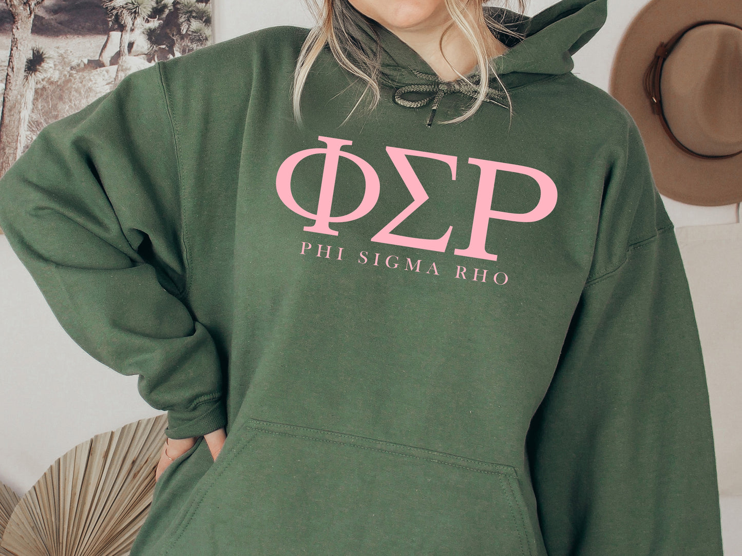 Phi Sigma Rho Pink Letter Sorority Hoodie _ 3490g