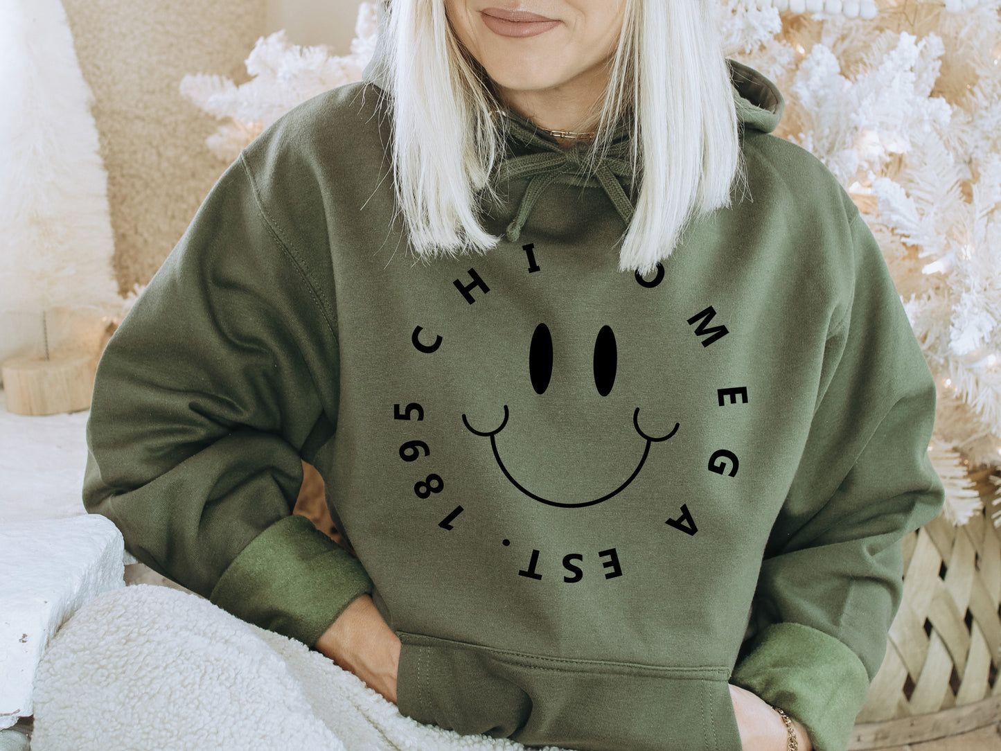 Chi Omega Smiley Face Halo Sorority Hoodie _ 2508g
