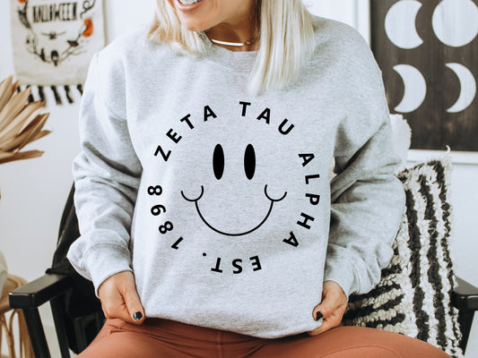 Zeta Tau Alpha Smiley Face Halo Sorority Sweatshirt _ 2524g
