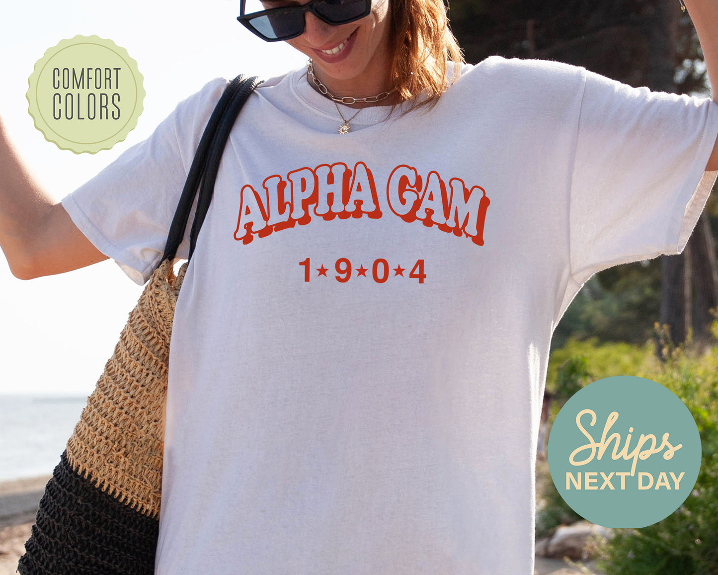 Alpha Gamma Delta Red Arch Comfort Colors Sorority T-shirt _ 365g