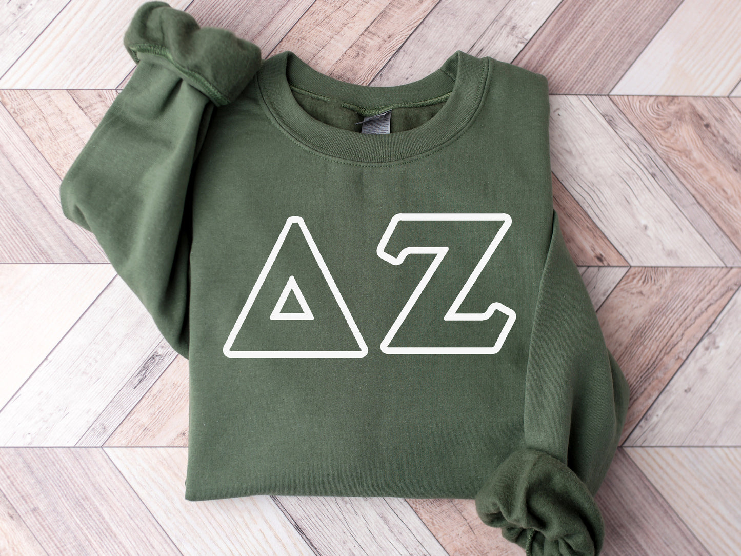 Delta Zeta White Letter Outline Sorority Sweatshirt _ 30804g