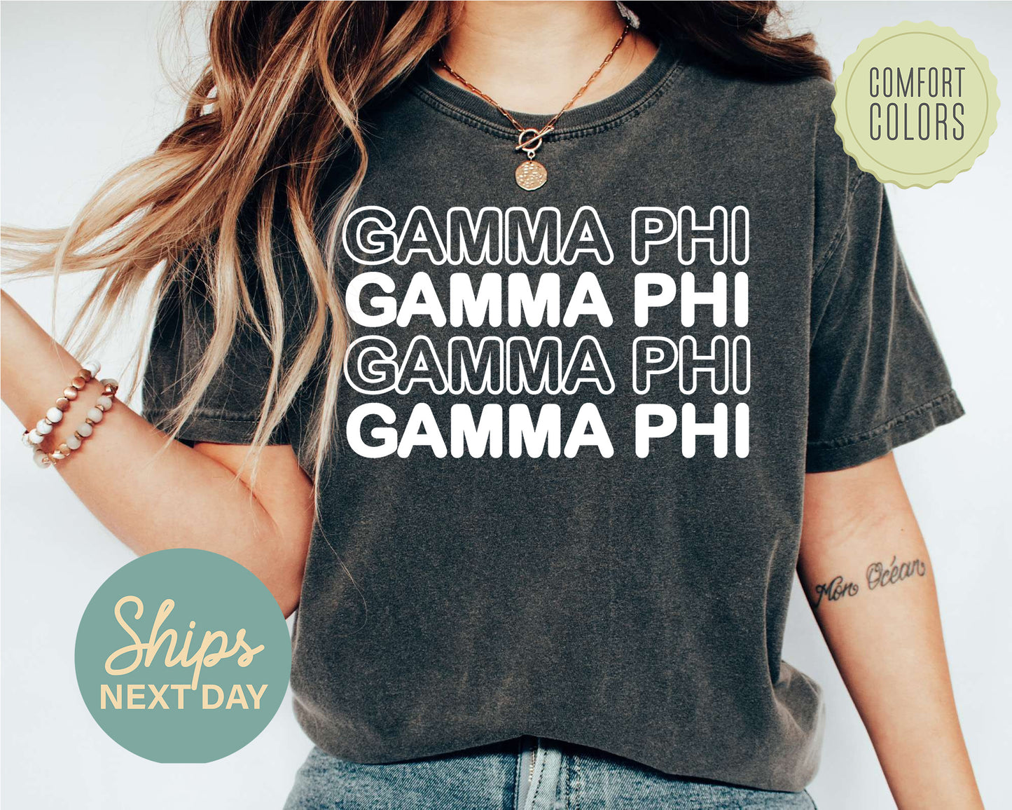 Gamma Phi Beta Bold Bubble Letter Comfort Colors Sorority T-shirt _ 2226g