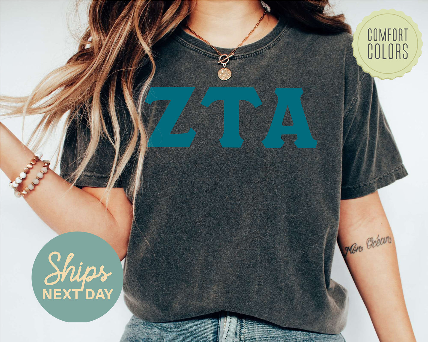 Zeta Tau Alpha Back to the Basics Comfort Colors Sorority T-shirt _ 647g
