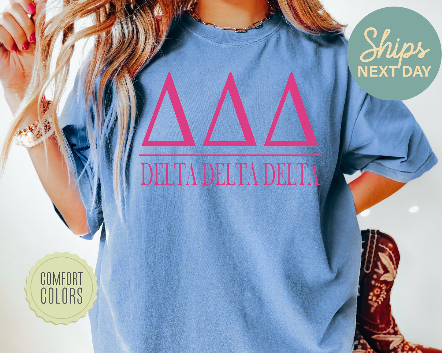 Delta Delta Delta Loud Letters Comfort Colors Sorority T-shirt _ 476g