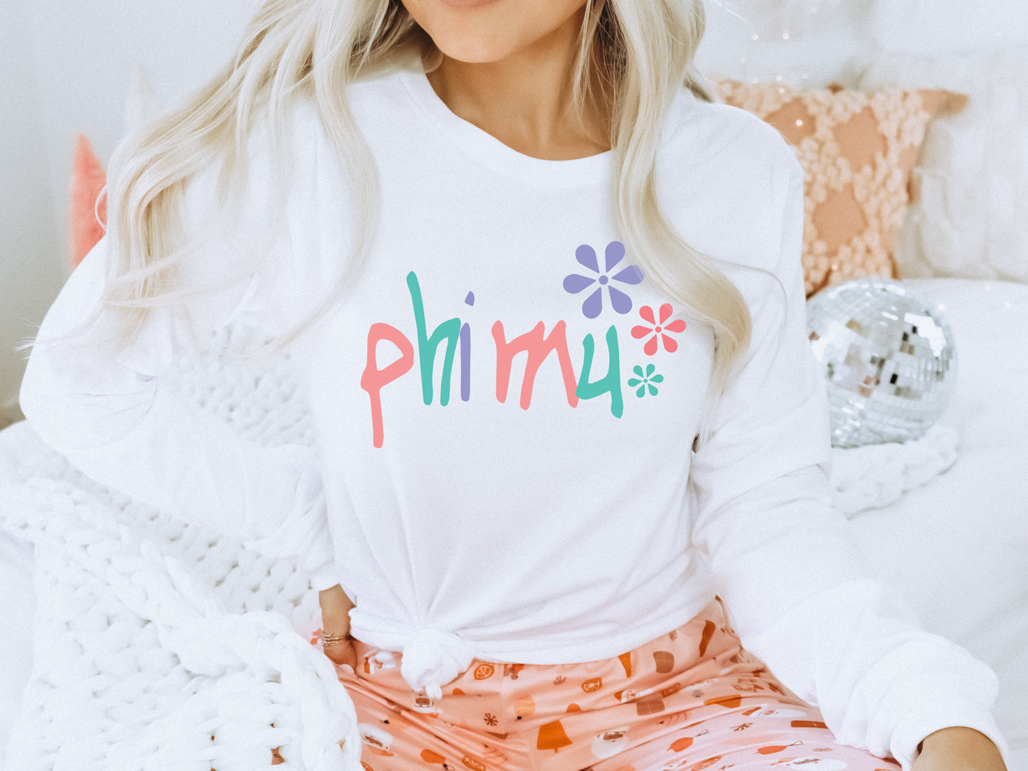 Phi Mu Colorful Floral Sorority Long Sleeve T-shirt _ 2621g