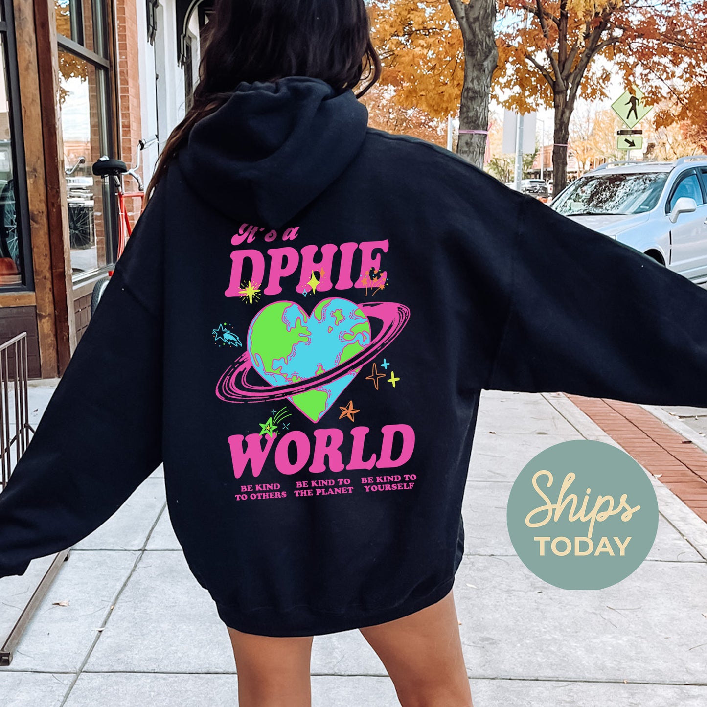 Delta Phi Epsilon Pink Planet Sorority Hoodie _ 34242g