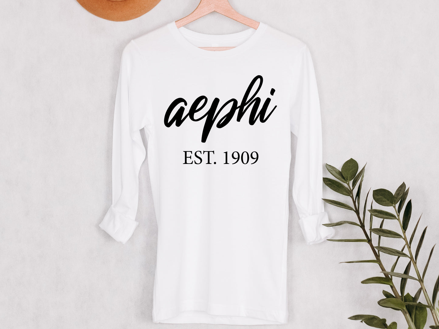Alpha Epsilon Phi Black Flowy Sorority Long Sleeve T-shirt _ 79g