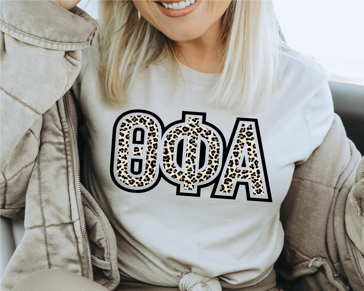 Theta Phi Alpha Safari Style Letters Sorority T-shirt _ 304559g