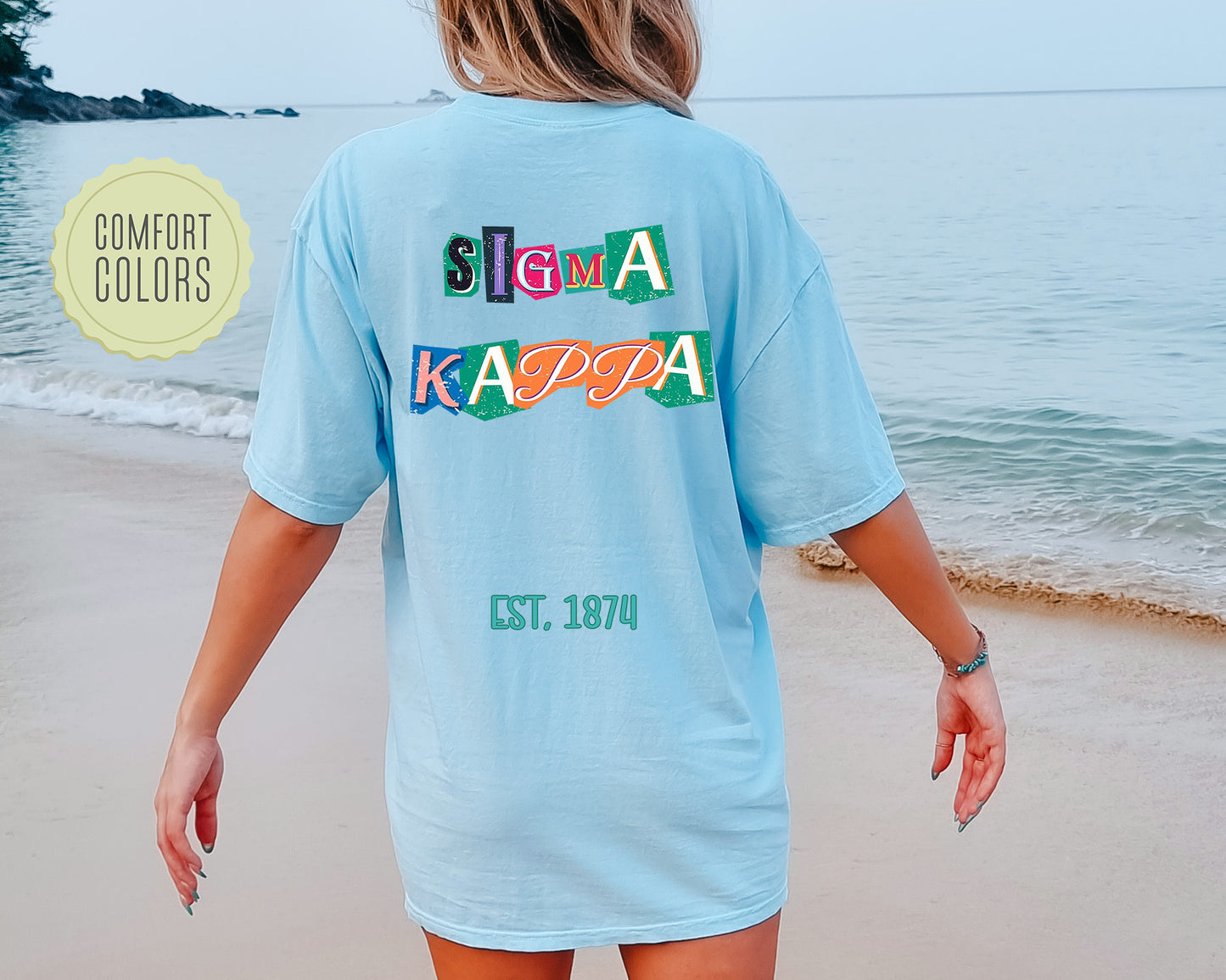 Sigma Kappa Letter Cuts Comfort Colors Sorority T-shirt _ 35908g