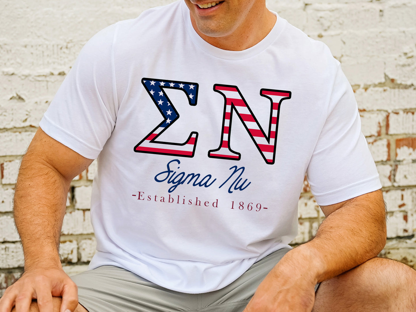 Sigma Nu American Flag Letters Fraternity T-shirt _ 1176g